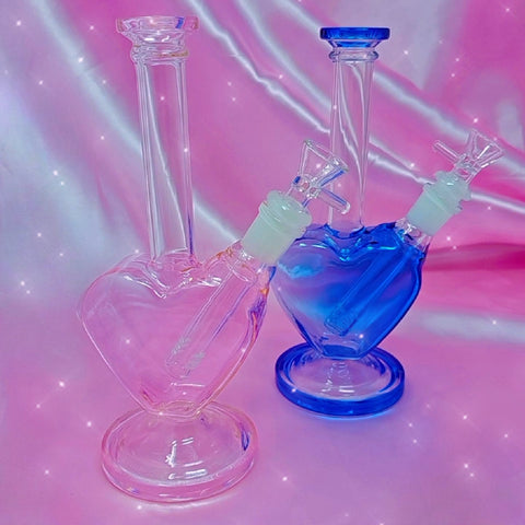 cute girly glass stoner smoking accessories smoke shop for girls women heart shaped bongs pink blue black