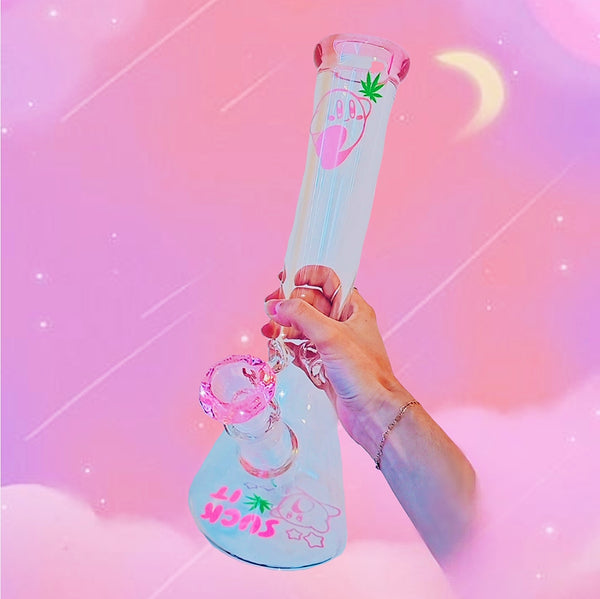 kirby the forgotten lands anime video game inspired bong nintendo switch anime weeaboo otaku cute girly bongs glass for girls smoking accessories smoke shop girly for women gift for stoner girl kirby bong