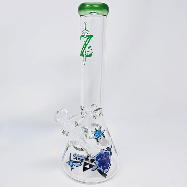 the legend of zelda bong glass link breath of the wild tears of the kingdom botw totk triforce hyrule hylian crest master sword smoke shop girly smoking accessories gifts for girls who smoke women handmade unique cute