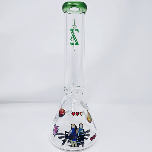 the legend of zelda bong glass link breath of the wild tears of the kingdom botw totk triforce hyrule hylian crest master sword smoke shop girly smoking accessories gifts for girls who smoke women handmade unique cute