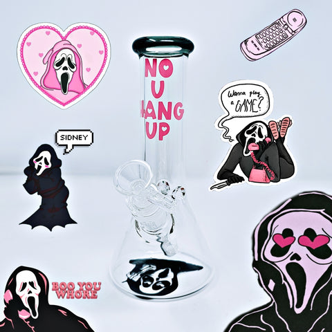 smoke shop girly smoking accessories gifts for girls who smoke women handmade unique cute scream 3 ghostface jenna ortega bong glass weed ghost face no you hang up horror goth alt goth bong goth girl glass art