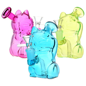 cute kitty cat maneki neko bong handheld glass pipe bright colors anime cartoon smoke shop smoking accessories for girls women girly