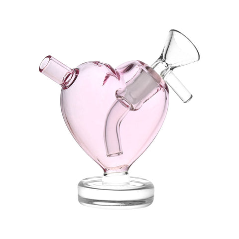 pink heart mini bubbler handheld glass pipe cute girly smoke shop for girls women love smoking accessories