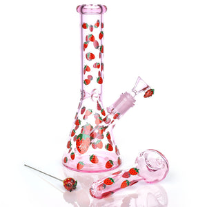 strawberry cough strawberries design cute bong girly smoke shop smoking accessories for girls women hand pipe glass poker pink