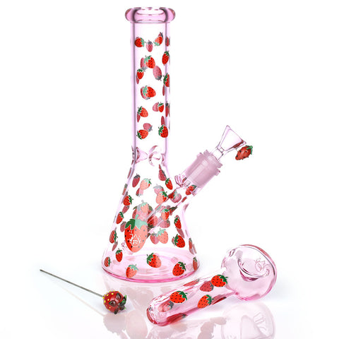 strawberry cough strawberries design cute bong girly smoke shop smoking accessories for girls women hand pipe glass poker pink