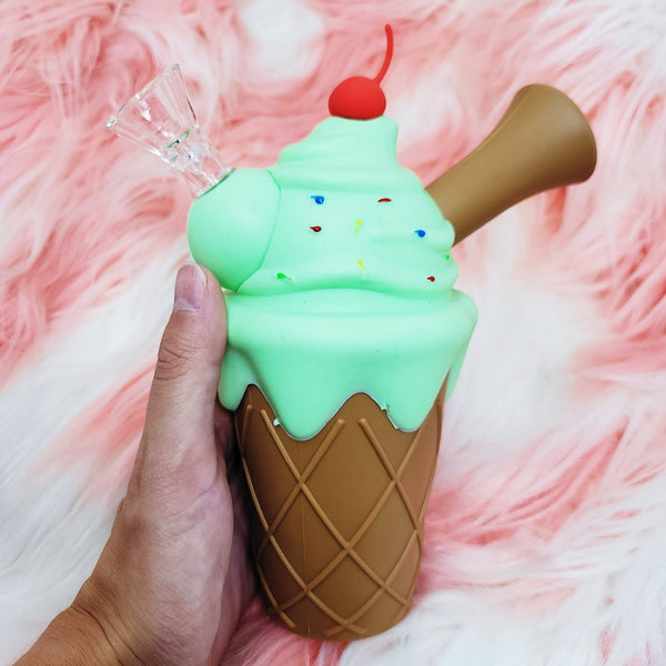 smoking accessories smoke shop for girls women girly stoner gifts cute ice cream bong silicone rig travel size on the go dabs dabbing dab rig